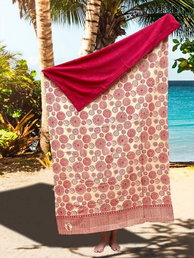 Serviette de plage éponge & Batik Aztec Red 2