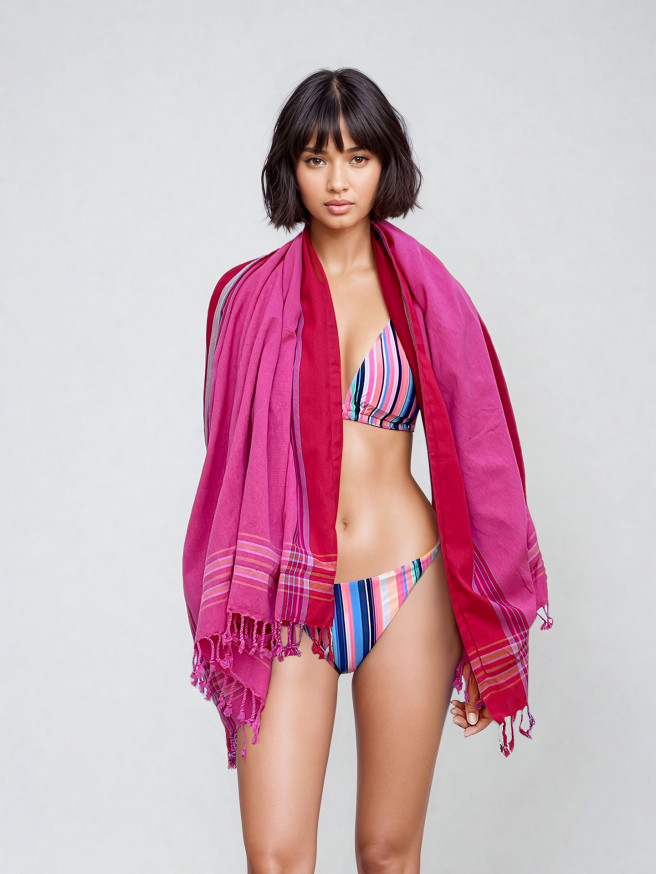 Serviette de plage éponge & Kikoy Pretty Pink