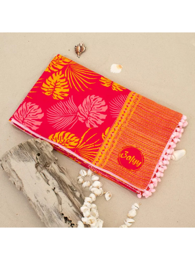 Serviette de plage  éponge & Batik Balyy Pink Leaves 2