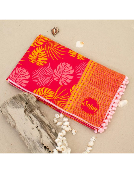 Serviette de plage  éponge & Batik Balyy Pink Leaves