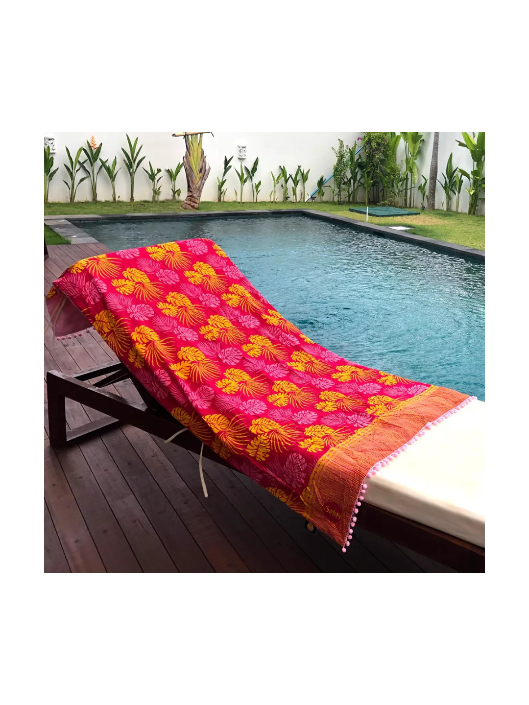 Serviette de plage  éponge & Batik Balyy Pink Leaves