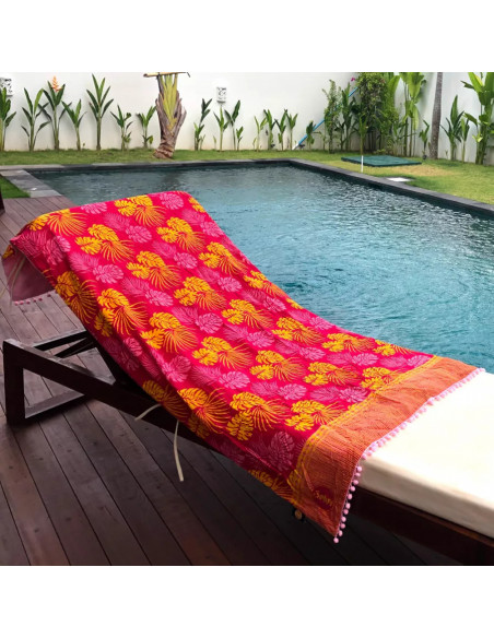 Serviette de plage  éponge & Batik Balyy Pink Leaves