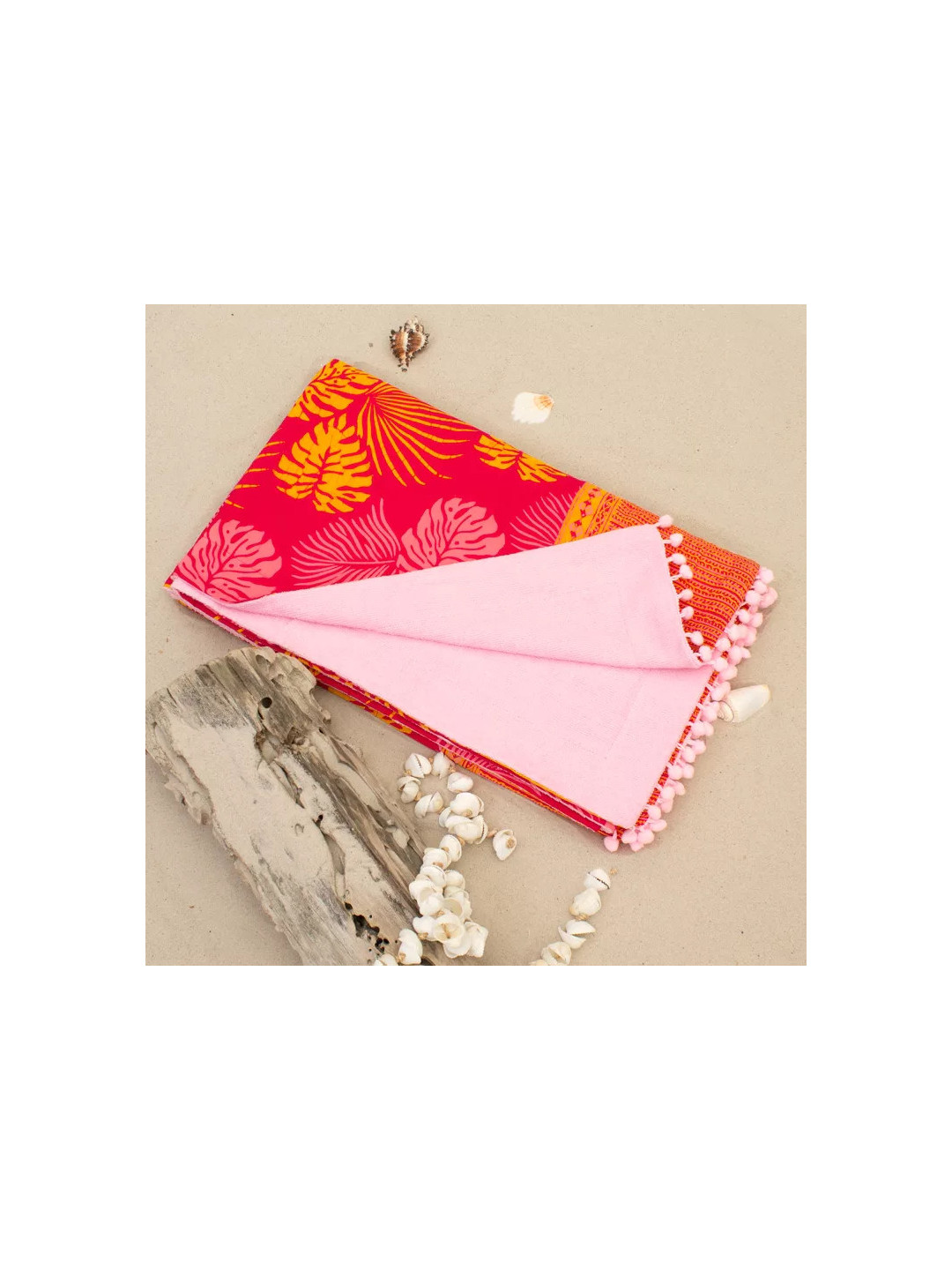 Serviette de plage  éponge & Batik Balyy Pink Leaves