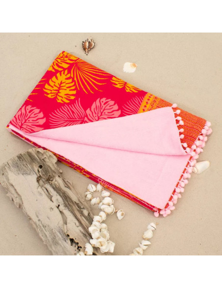 Serviette de plage  éponge & Batik Balyy Pink Leaves